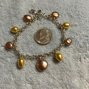 Premier Designs Bracelet, Silver with Peach and Yellow Stones 7”